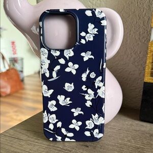 Navy Floral Phone Case with White Blossom Design